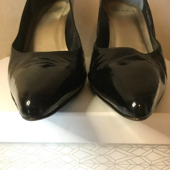 ST JOHN Black Soft Patent with Matte Gold Heel Pumps - Picture 5 of 15